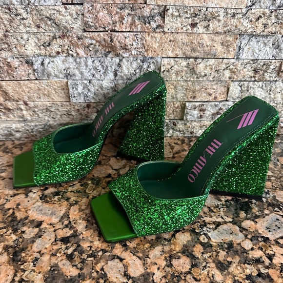 THE ATTICO Devon 115 Mule in Apple Green Glitter - Picture 3 of 9